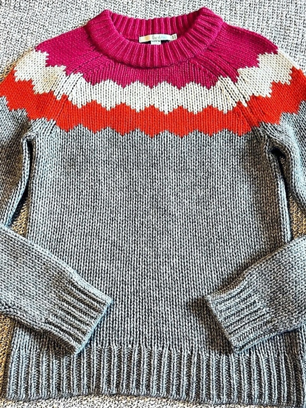 Boden Alpaca Blend Chevron Yoke Sweater in Gray Melange US Size 4